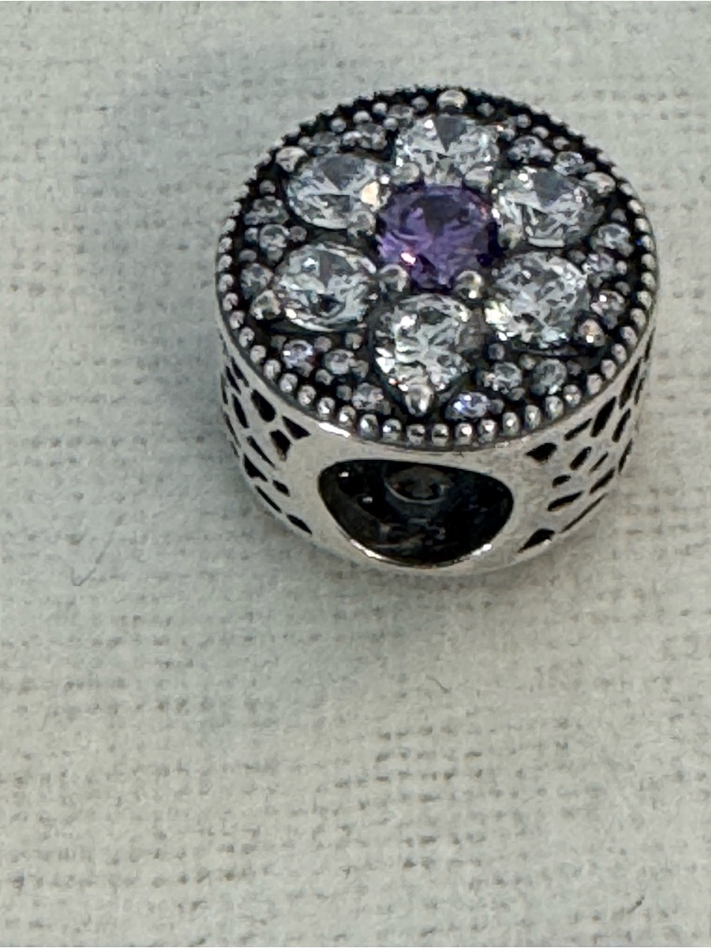 Pandora Sterling Silver Floral Charm with Purple Center Stone-New - Picture 4 of 7